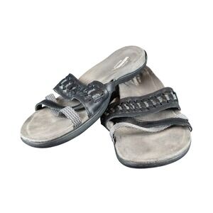 Merrell Womens Black Leather Woven Slide Sandals Air Cushion Memory Foam Size 9